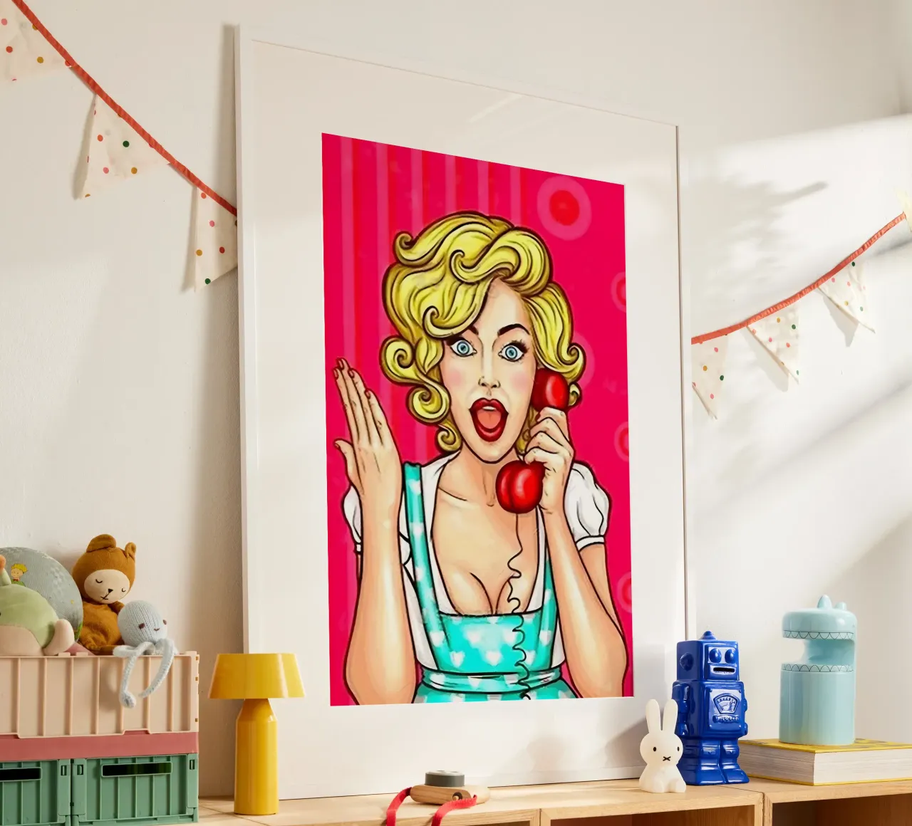Chiamata retrò: Pop Art Pin-Up, stampa drammatica del fumetto poster con telaio in plastica da NorwesClub