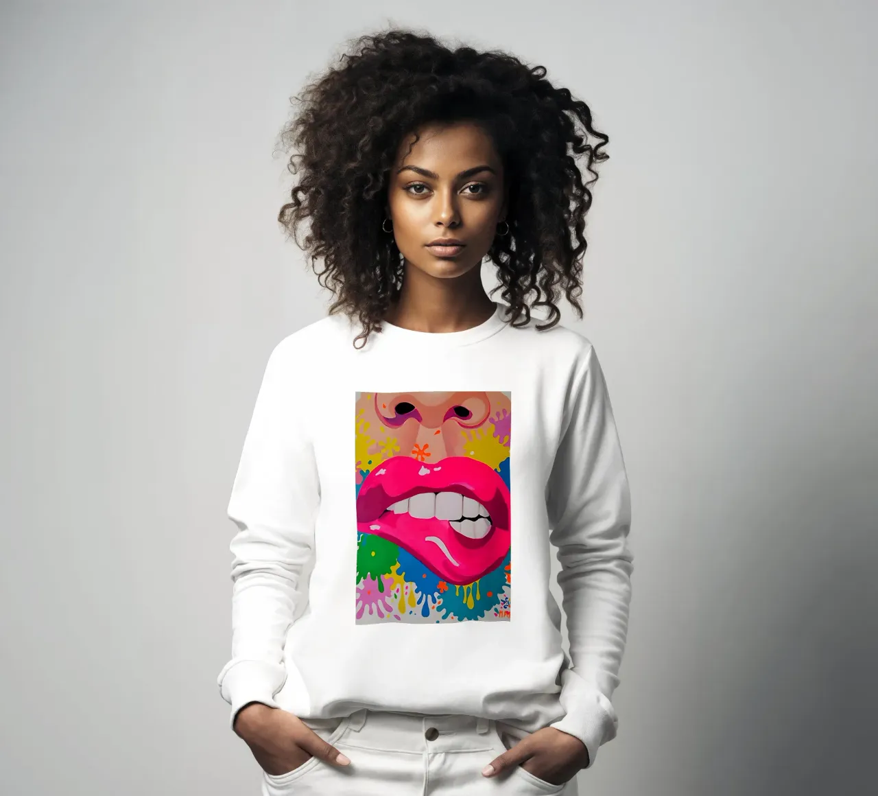 Sassy Pop Lips: Levendige abstracte, hippe mond kunstdruk sweatshirt van NorwesClub