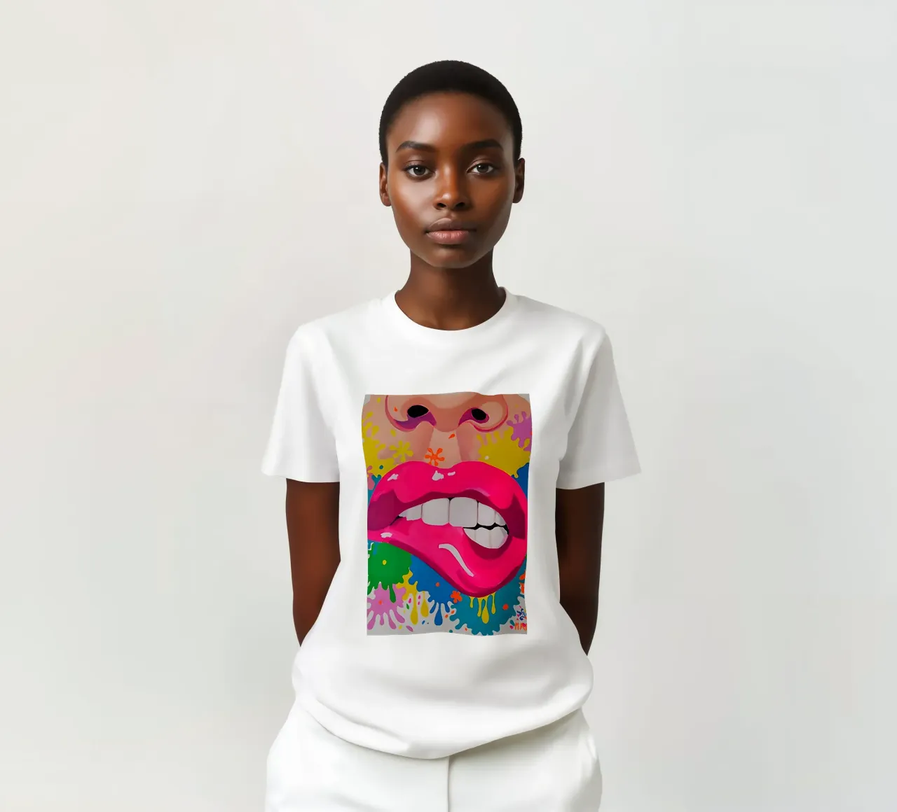 Sassy Pop Lips: Levendige abstracte, hippe mond kunstdruk t-shirt van NorwesClub