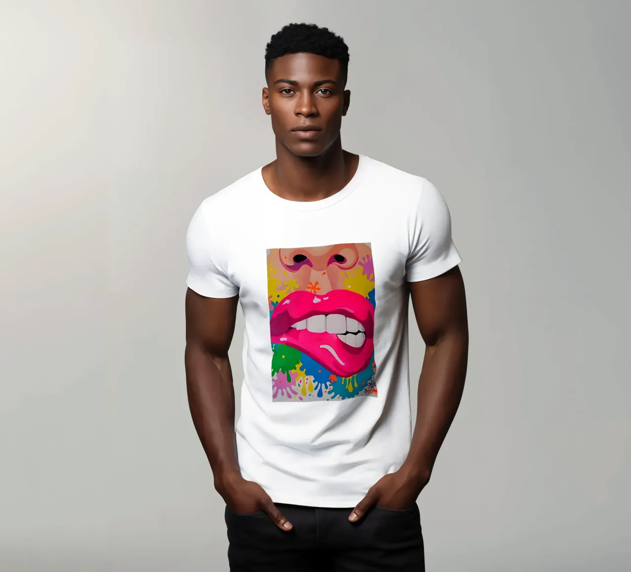 Sassy Pop Lips: Levendige abstracte, hippe mond kunstdruk t-shirt van NorwesClub