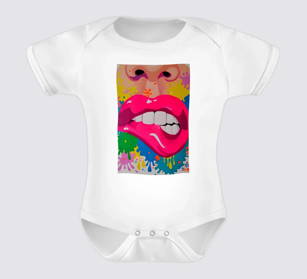 Sassy Pop Lips: Levendige abstracte, hippe mond kunstdruk babyrompertje korte mouwen van NorwesClub
