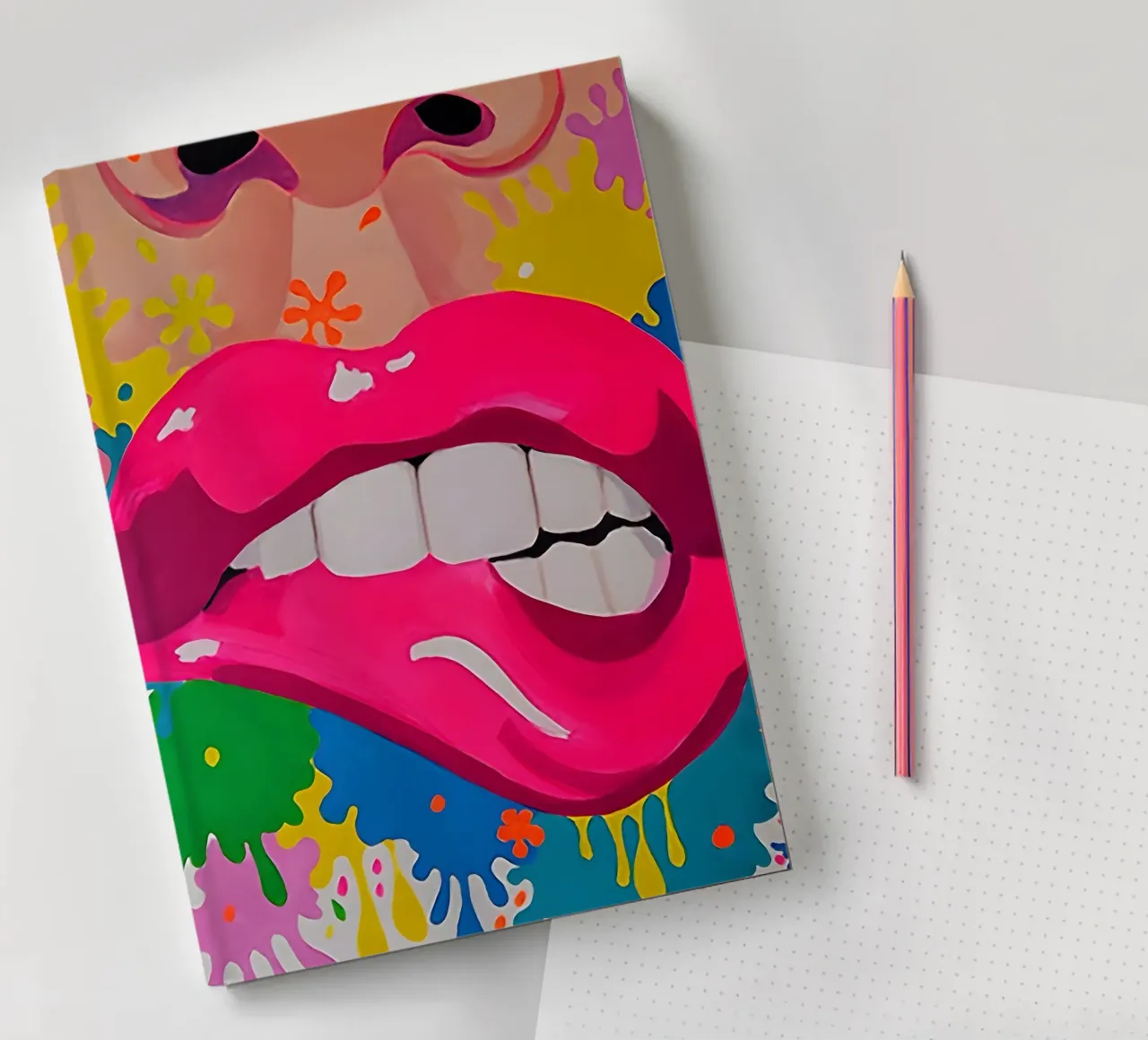 Lèvres pop impertinentes : abstrait vibrant, impression d'art de bouche tendance carnet de notes de NorwesClub