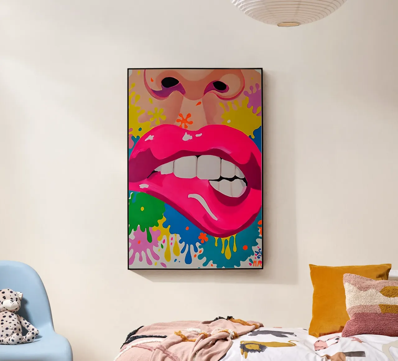 Sassy Pop Lips: Levendige abstracte, hippe mond kunstdruk acryl van NorwesClub