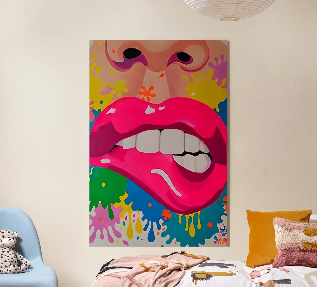 Sassy Pop Lips: Levendige abstracte, hippe mond kunstdruk acryl van NorwesClub