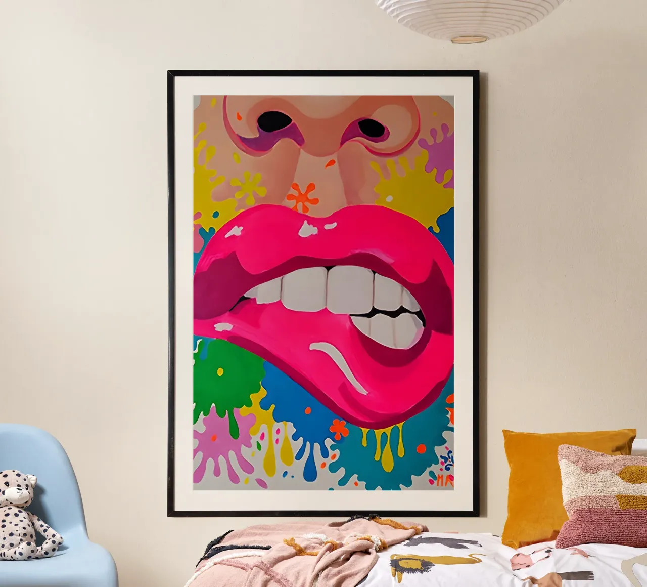 Sassy Pop Lips: Levendige abstracte, hippe mond kunstdruk hahnemühle van NorwesClub