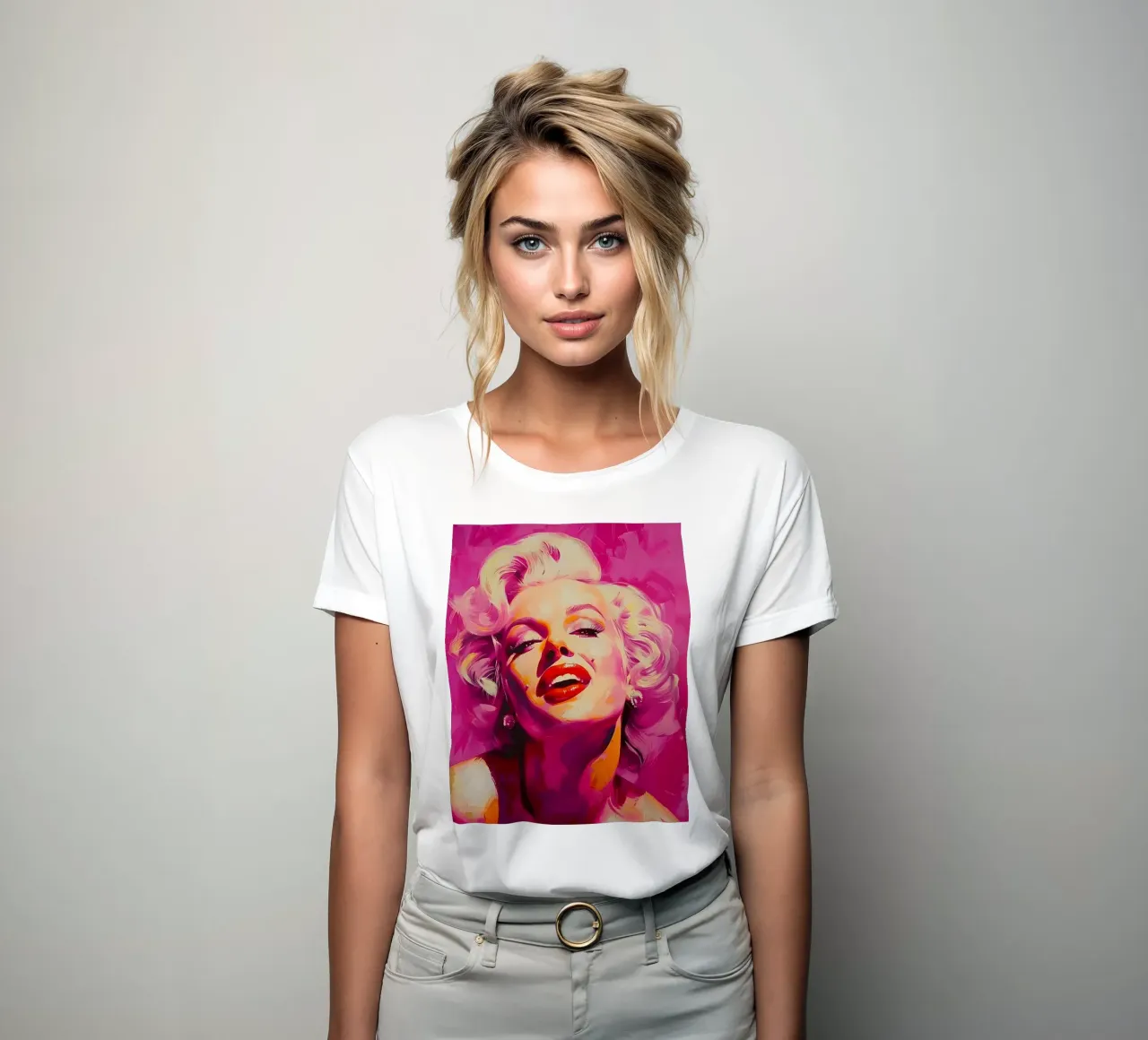 Marilyn Glow: Ausdrucksstarke Pop-Art, ikonisches Porträt und rosa Farbton Frauen T-Shirt von NorwesClub
