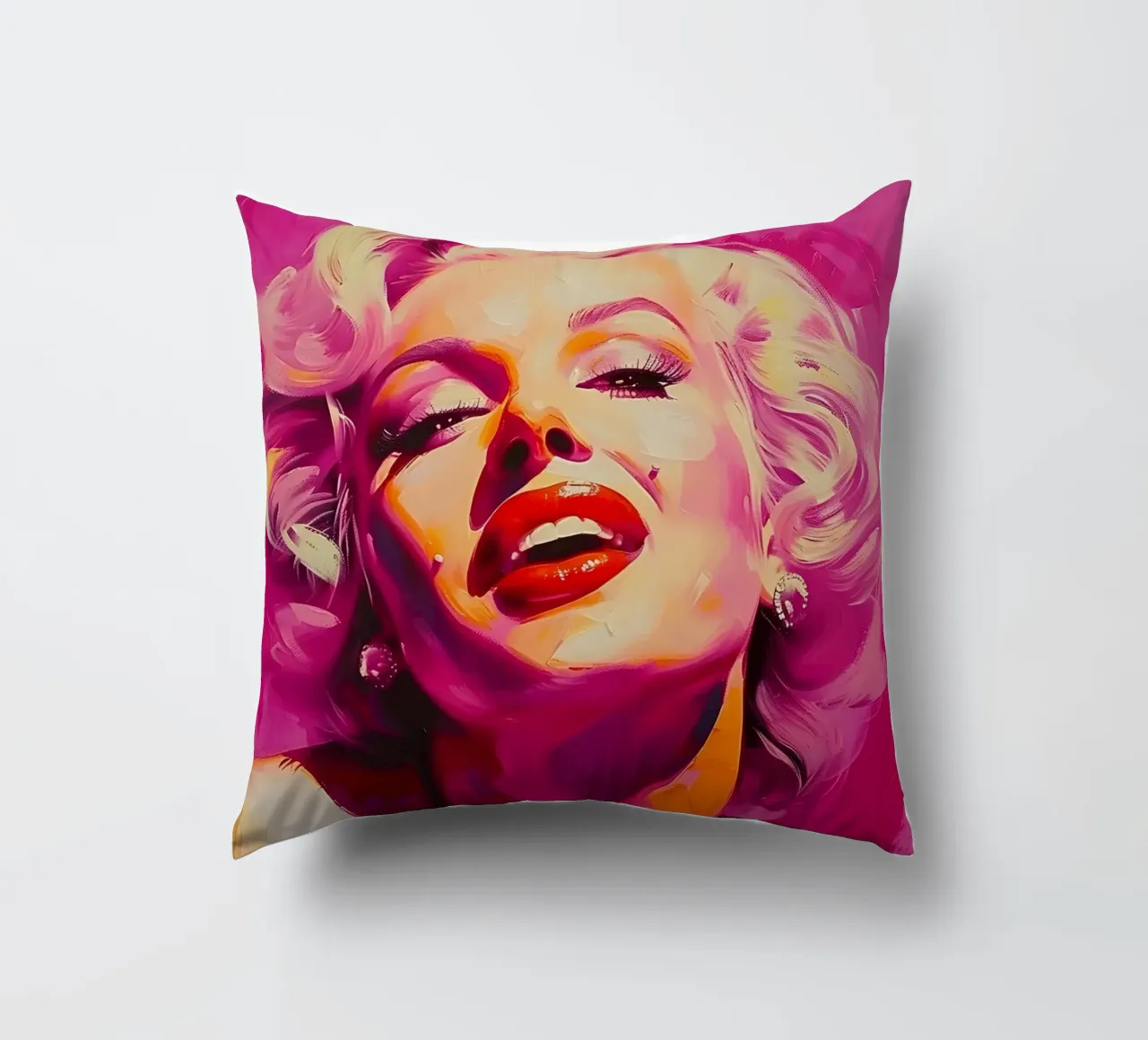 Marilyn Glow: Expressive Pop Art, Iconic Portrait & Pink Hue decorative cushion by NorwesClub