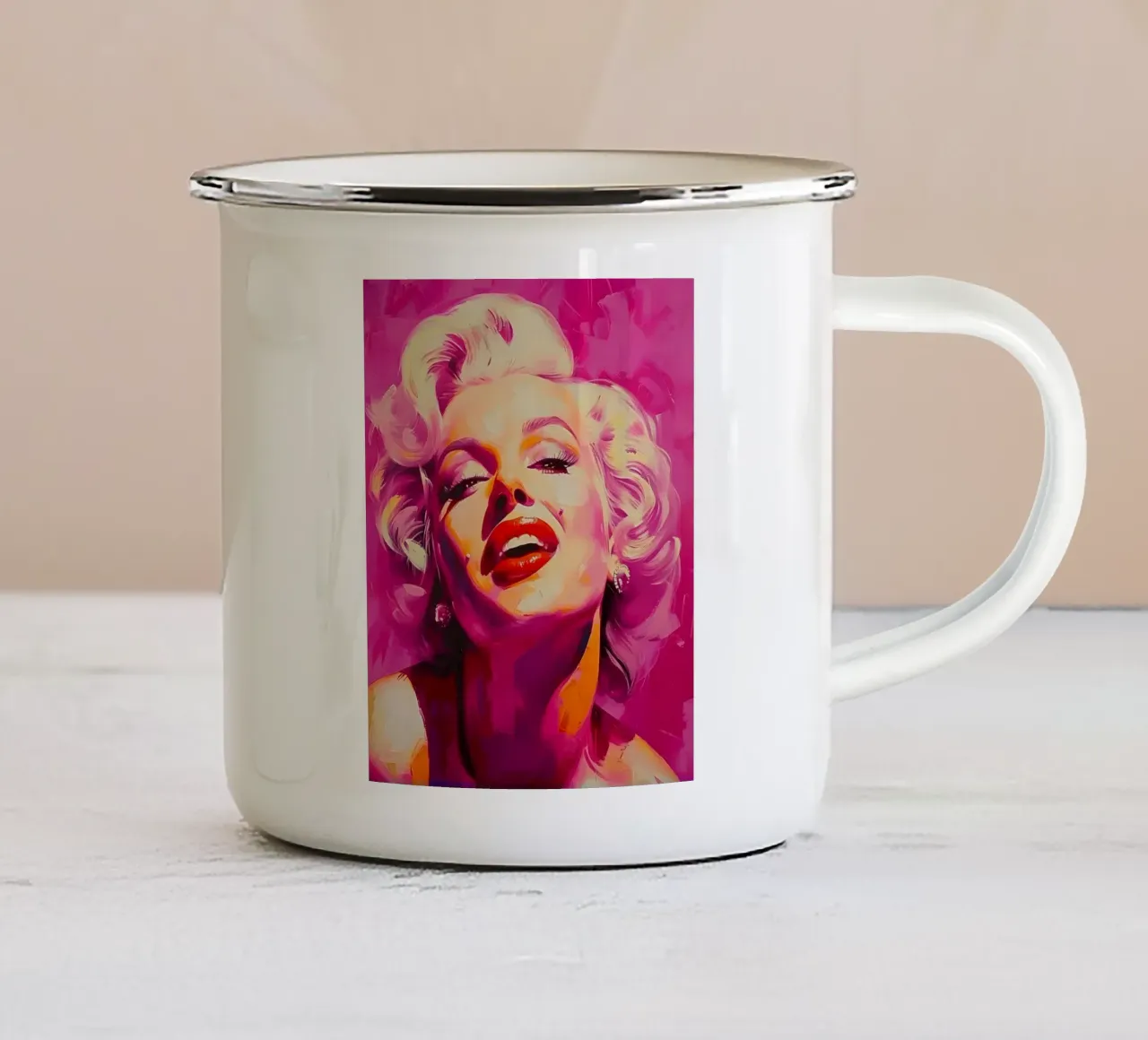 Marilyn Glow: Pop Art espressiva, ritratto iconico e tinta rosa tazza in smalto da NorwesClub