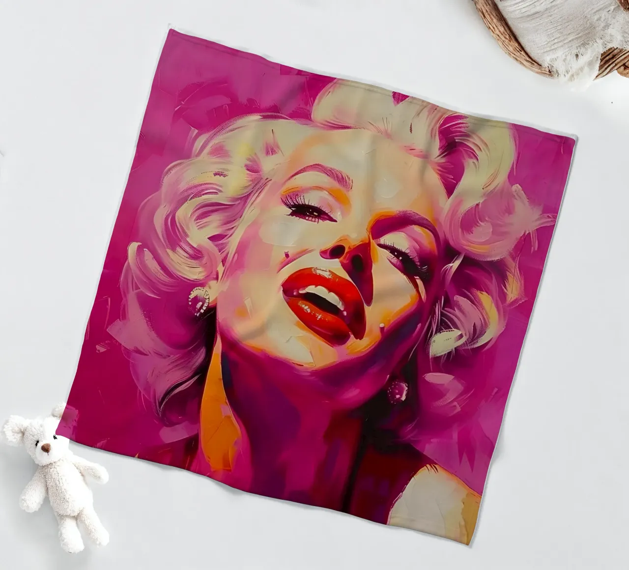 Marilyn Glow: Pop Art espressiva, ritratto iconico e tinta rosa coperta in pile da NorwesClub