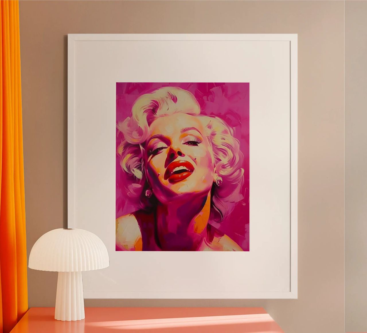 Marilyn Glow: Ausdrucksstarke Pop-Art, ikonisches Porträt und rosa Farbton Poster von NorwesClub