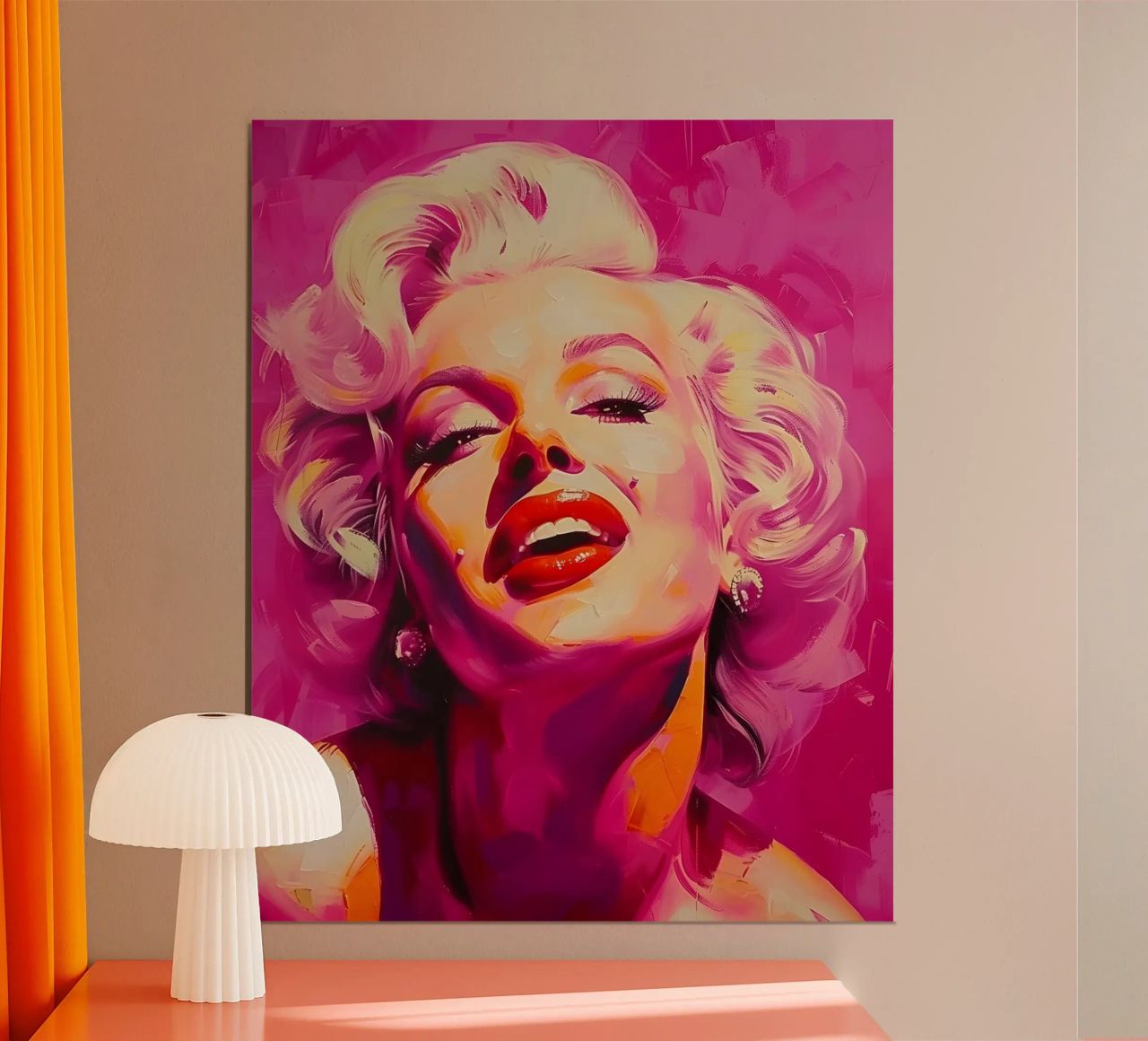 Marilyn Glow: Ausdrucksstarke Pop-Art, ikonisches Porträt und rosa Farbton Poster von NorwesClub
