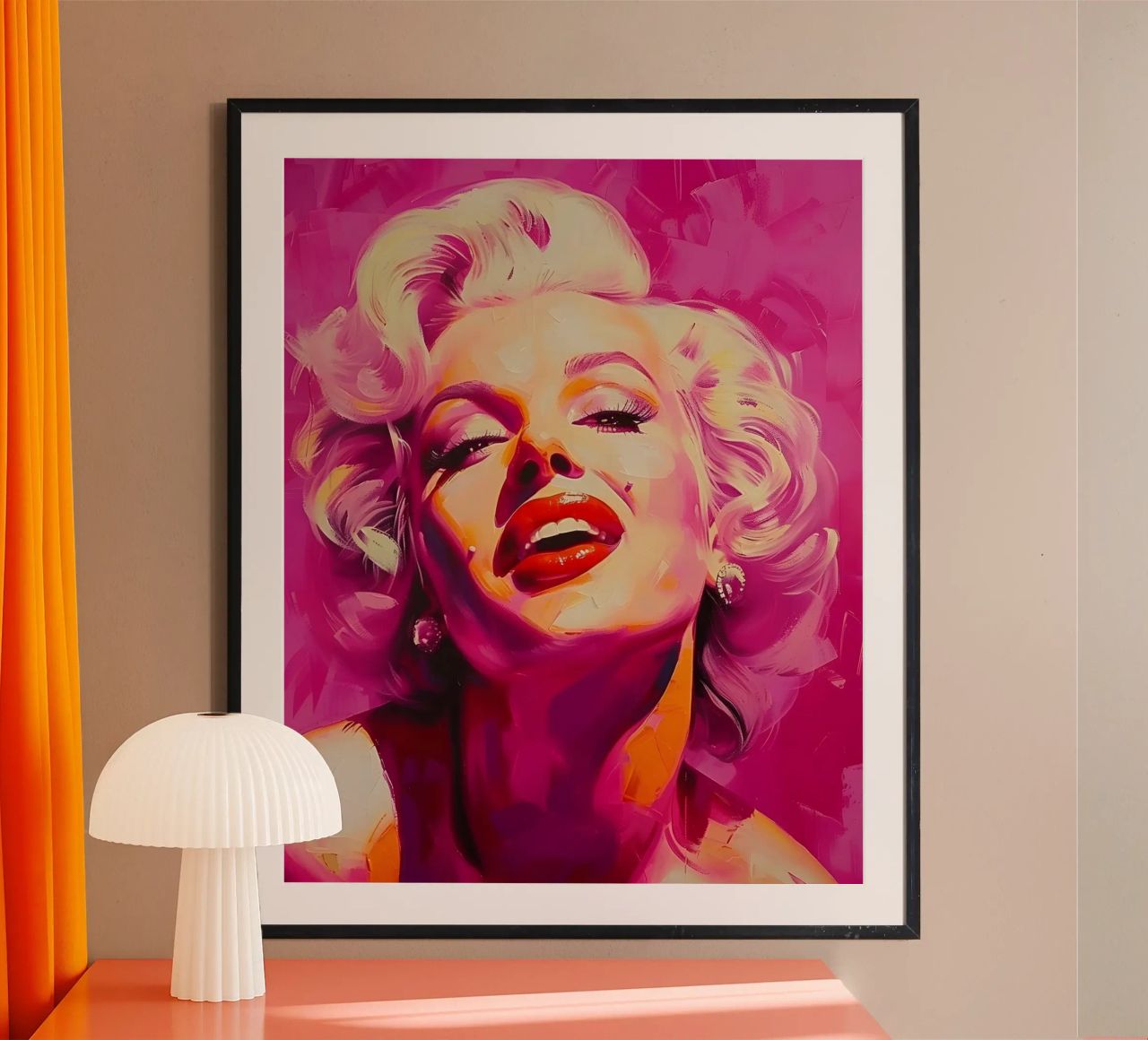 Marilyn Glow: Ausdrucksstarke Pop-Art, ikonisches Porträt und rosa Farbton Poster von NorwesClub