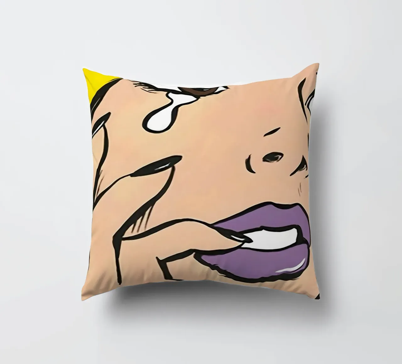 Emotional Pop: Crying Woman, Yellow Hair & Comic Book Art decorative cushion by NorwesClub