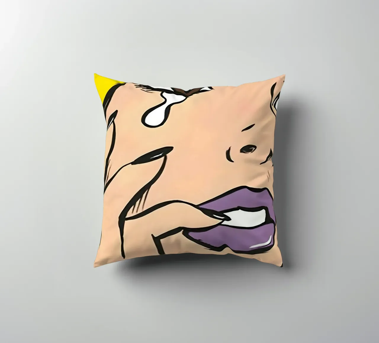 Emotional Pop: Crying Woman, Yellow Hair & Comic Book Art decorative cushion by NorwesClub
