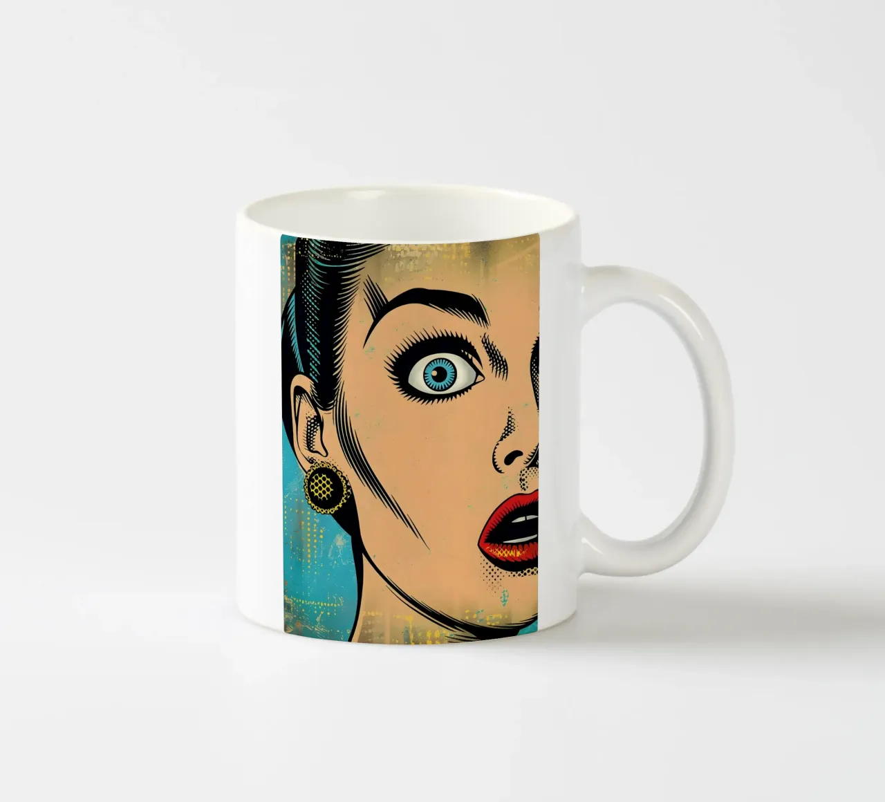 Surprised Pop Art: Comic Book Woman, Retro Drama Print ceramic mug by NorwesClub