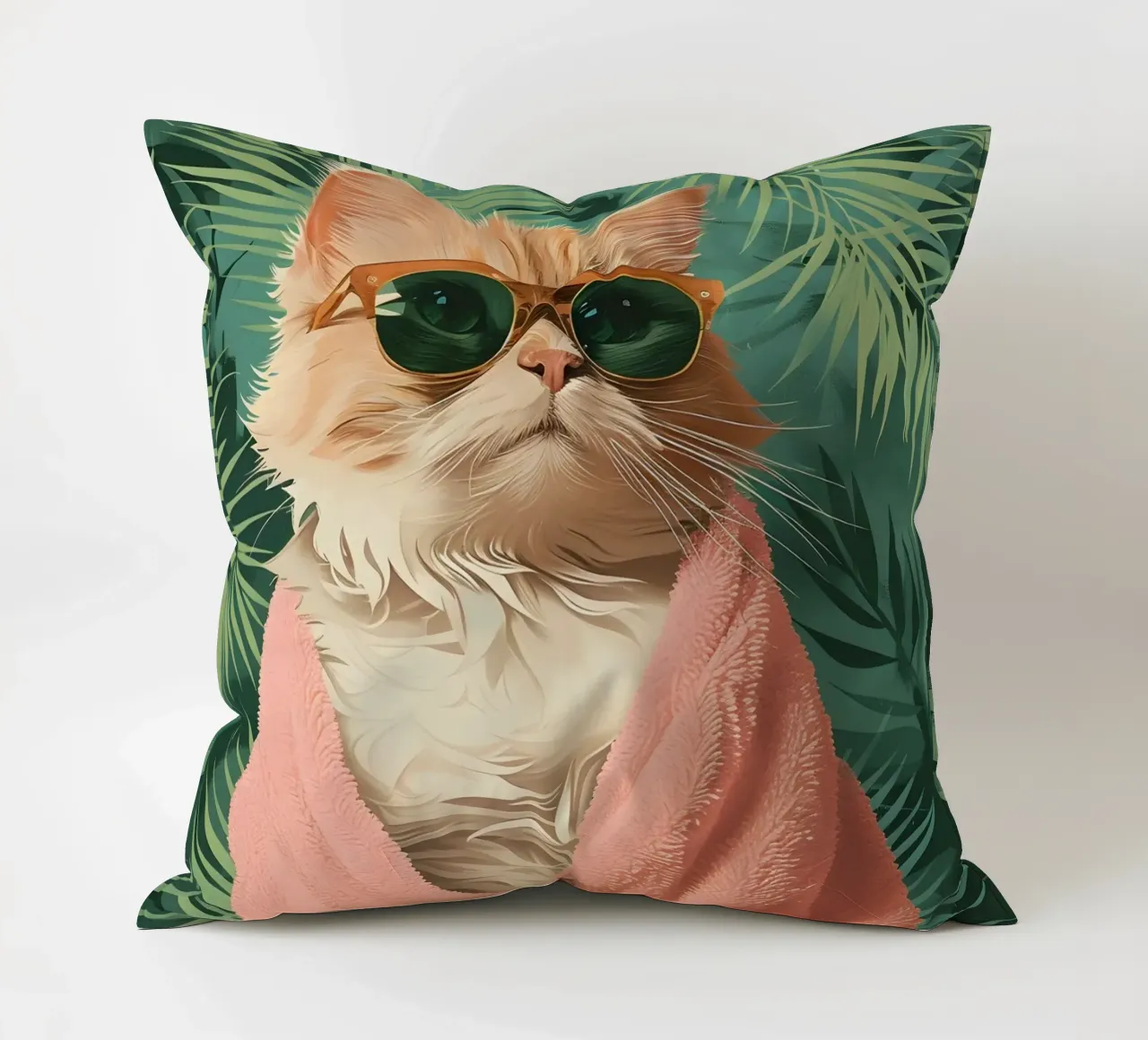 Cool Cat: Pop Art tropicale, occhiali da sole e stampa di asciugamani rosa cuscino da NorwesClub