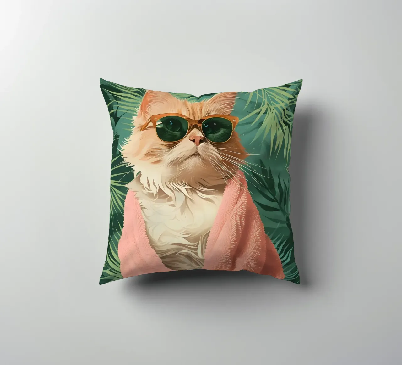 Cool Cat: Pop Art tropicale, occhiali da sole e stampa di asciugamani rosa cuscino da NorwesClub