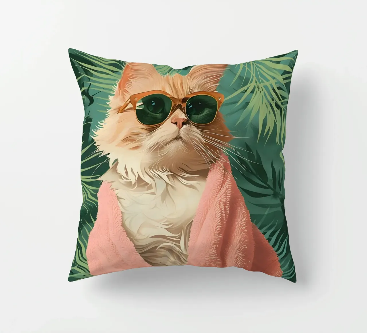 Cool Cat: Pop Art tropicale, occhiali da sole e stampa di asciugamani rosa cuscino da NorwesClub