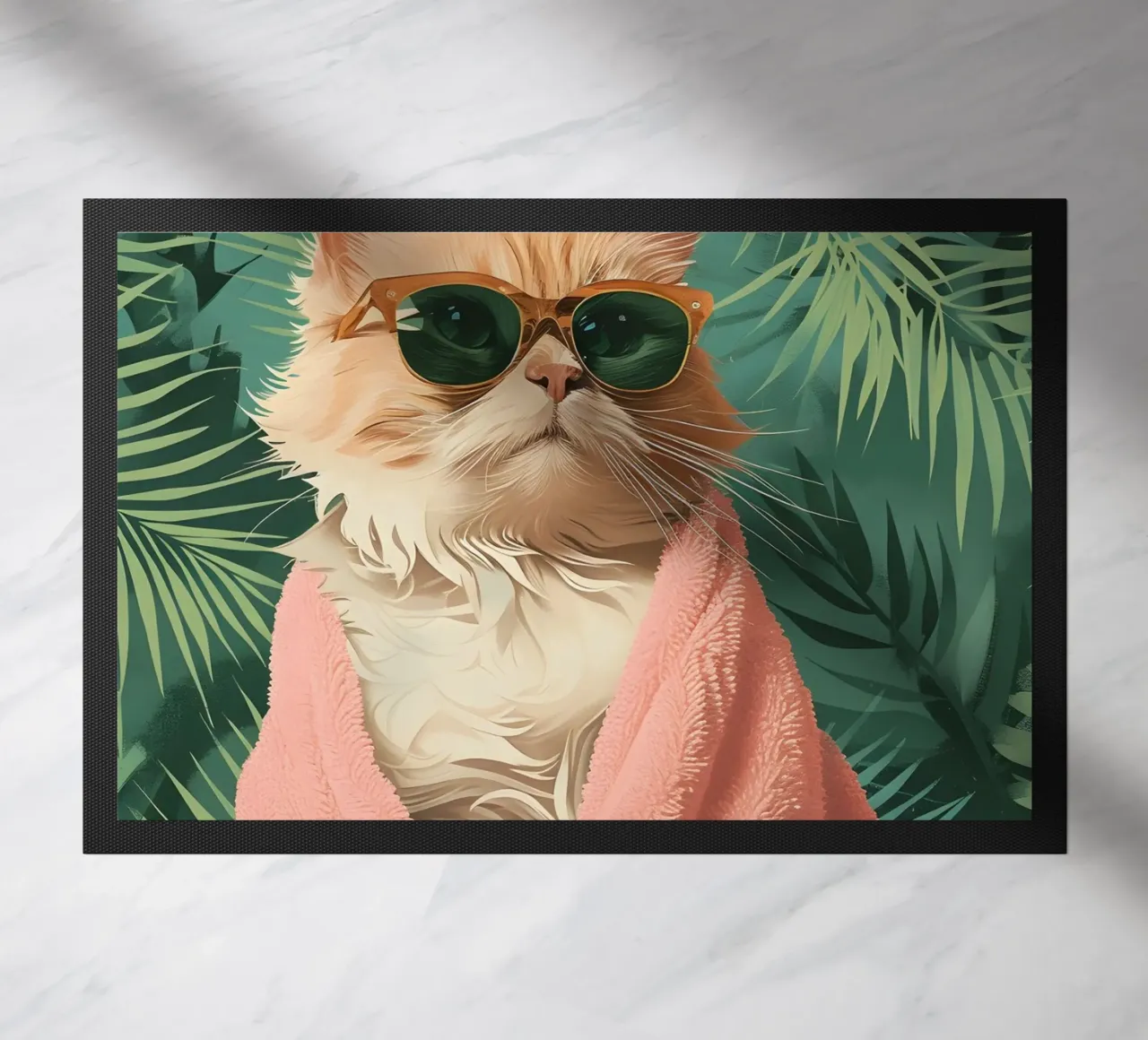 Cool Cat: Pop Art tropicale, occhiali da sole e stampa di asciugamani rosa zerbino da NorwesClub