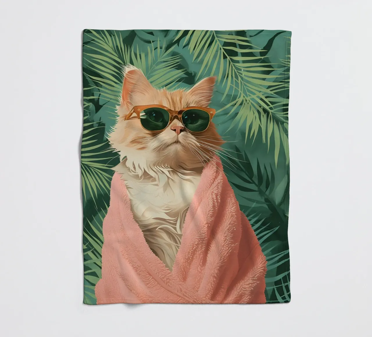 Cool Cat: Pop Art tropicale, occhiali da sole e stampa di asciugamani rosa coperta in pile da NorwesClub