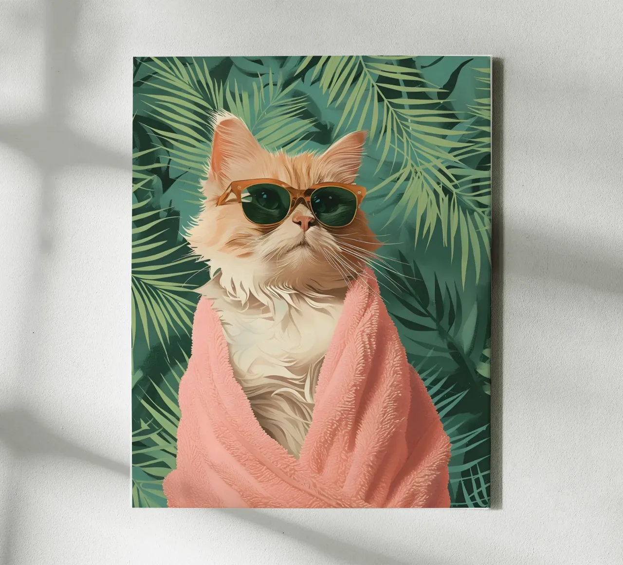 Cool Cat: Pop Art tropicale, occhiali da sole e stampa di asciugamani rosa tela con Cornice a cassetta da NorwesClub