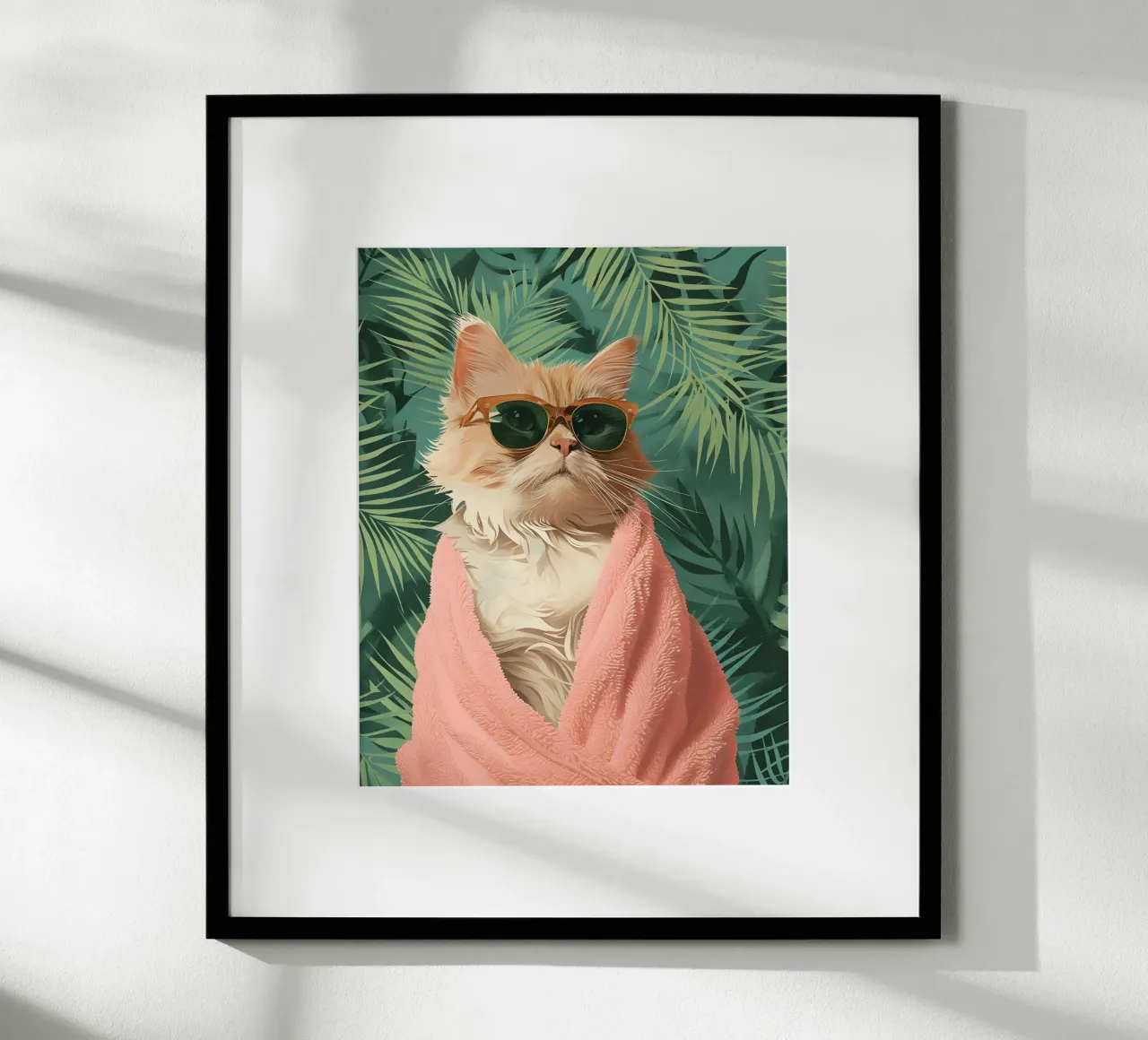 Cool Cat: Pop Art tropicale, occhiali da sole e stampa di asciugamani rosa poster da NorwesClub