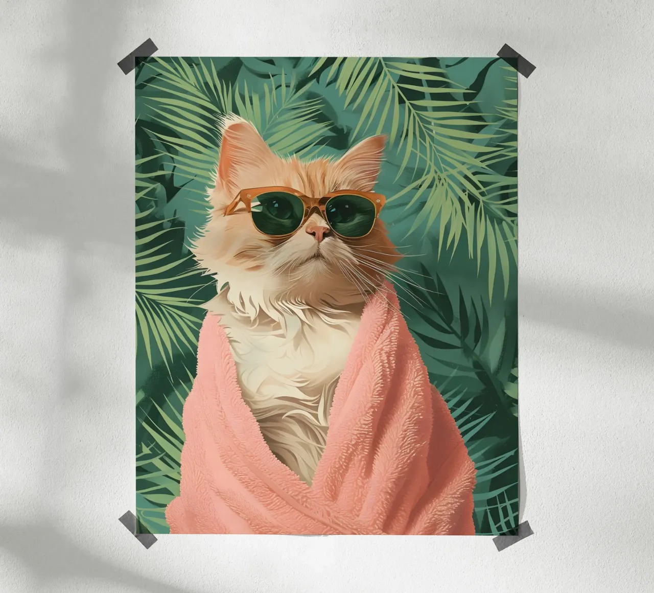 Cool Cat: Pop Art tropicale, occhiali da sole e stampa di asciugamani rosa poster da NorwesClub
