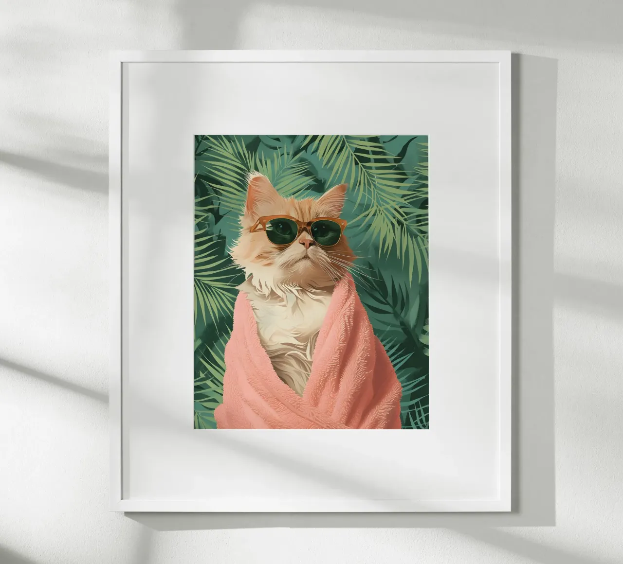 Cool Cat: Pop Art tropicale, occhiali da sole e stampa di asciugamani rosa poster da NorwesClub