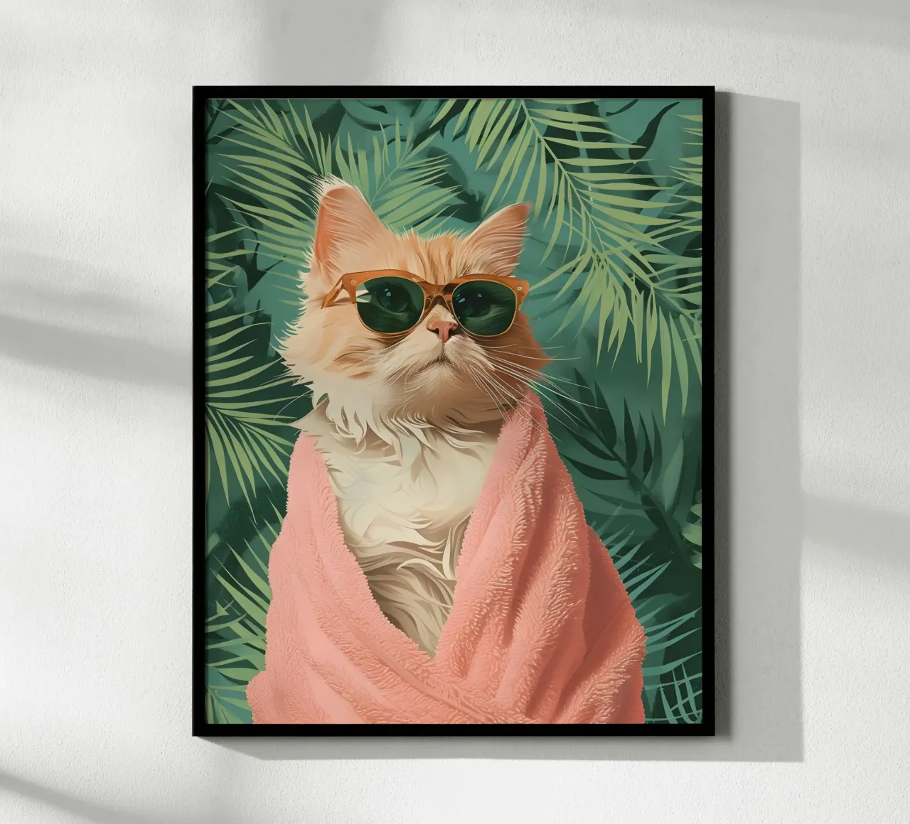 Cool Cat: Pop Art tropicale, occhiali da sole e stampa di asciugamani rosa poster da NorwesClub