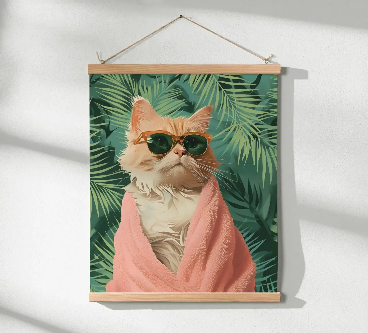Cool Cat: Pop Art tropicale, occhiali da sole e stampa di asciugamani rosa poster da NorwesClub