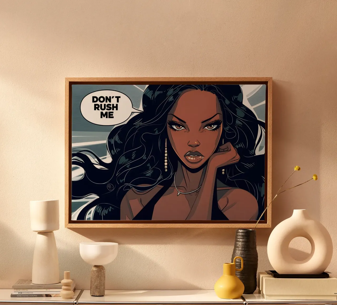 Felle Pop: "Jaag me niet op" Comic Book Vrouw Kunst canvas met Baklijst van NorwesClub