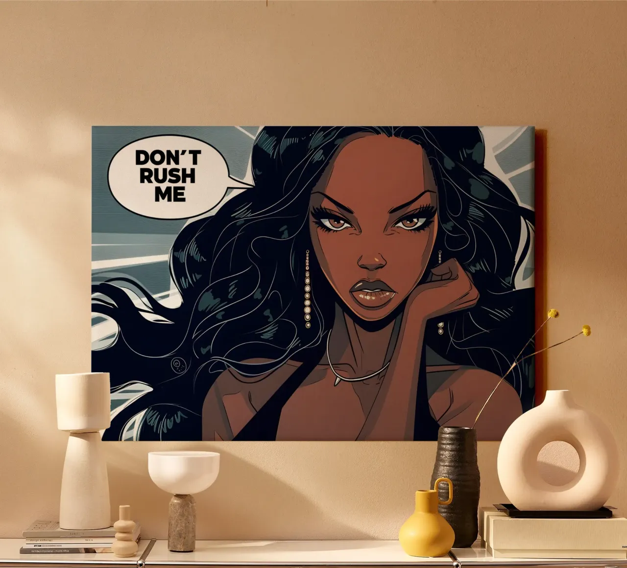 Felle Pop: "Jaag me niet op" Comic Book Vrouw Kunst canvas met Baklijst van NorwesClub