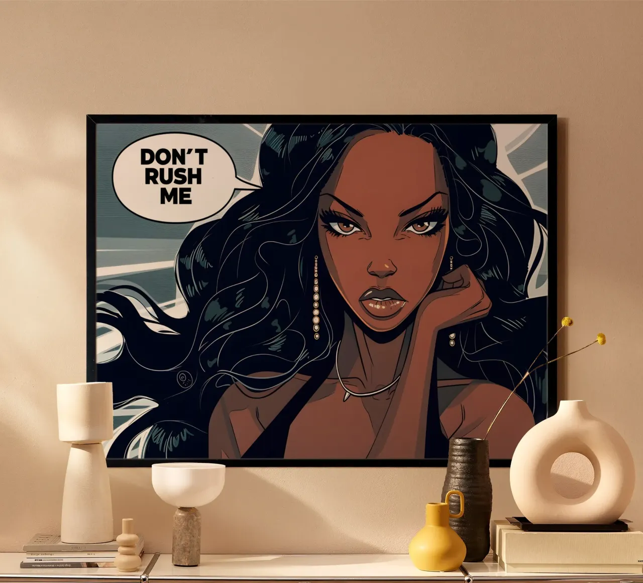 Fierce Pop: arte della donna del fumetto "Non mettermi fretta poster con telaio in plastica da NorwesClub