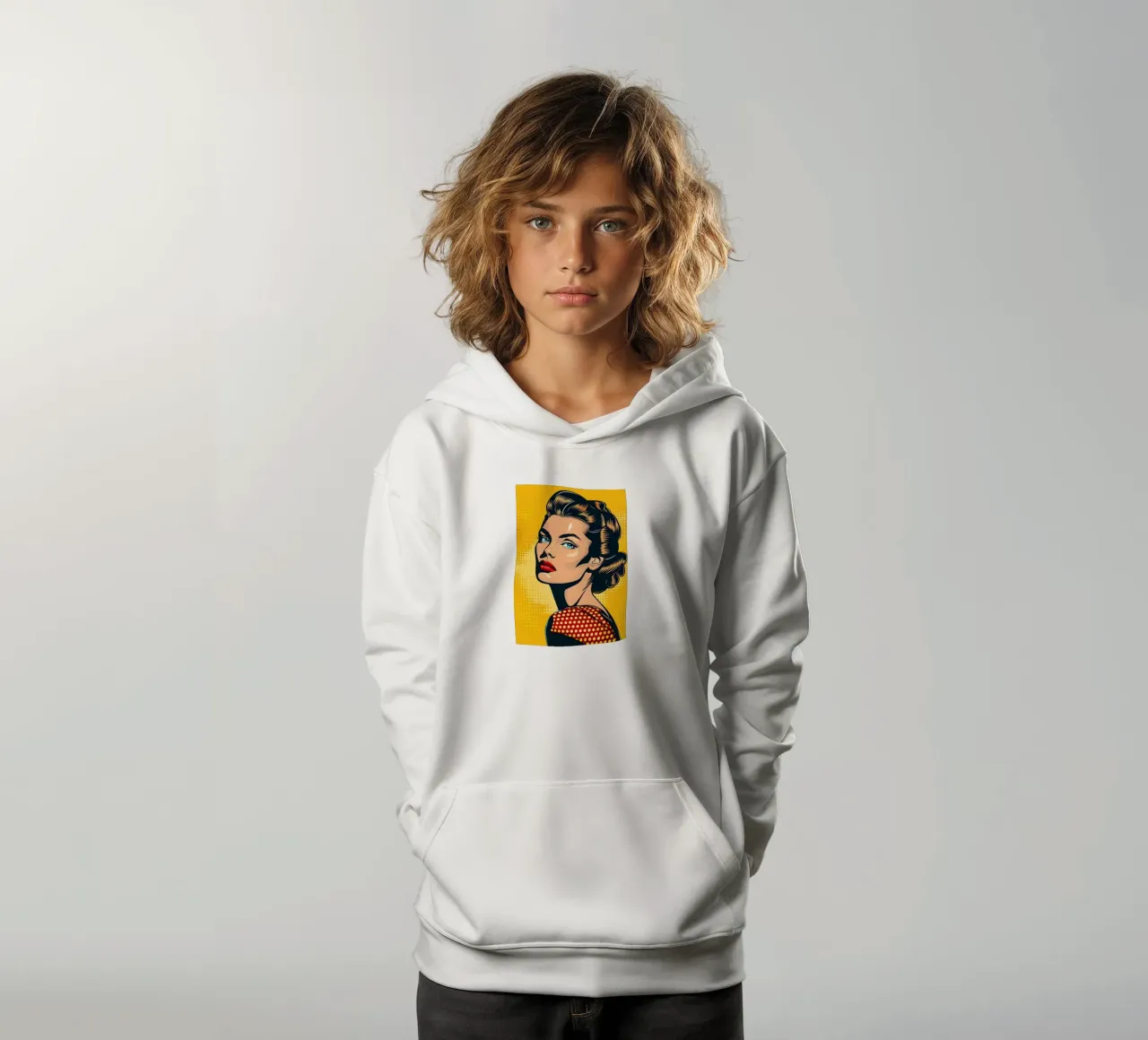 Sguardo sicuro: Ritratto pop art, stampa retrò a fumetti felpa bambino con cappuccio da NorwesClub