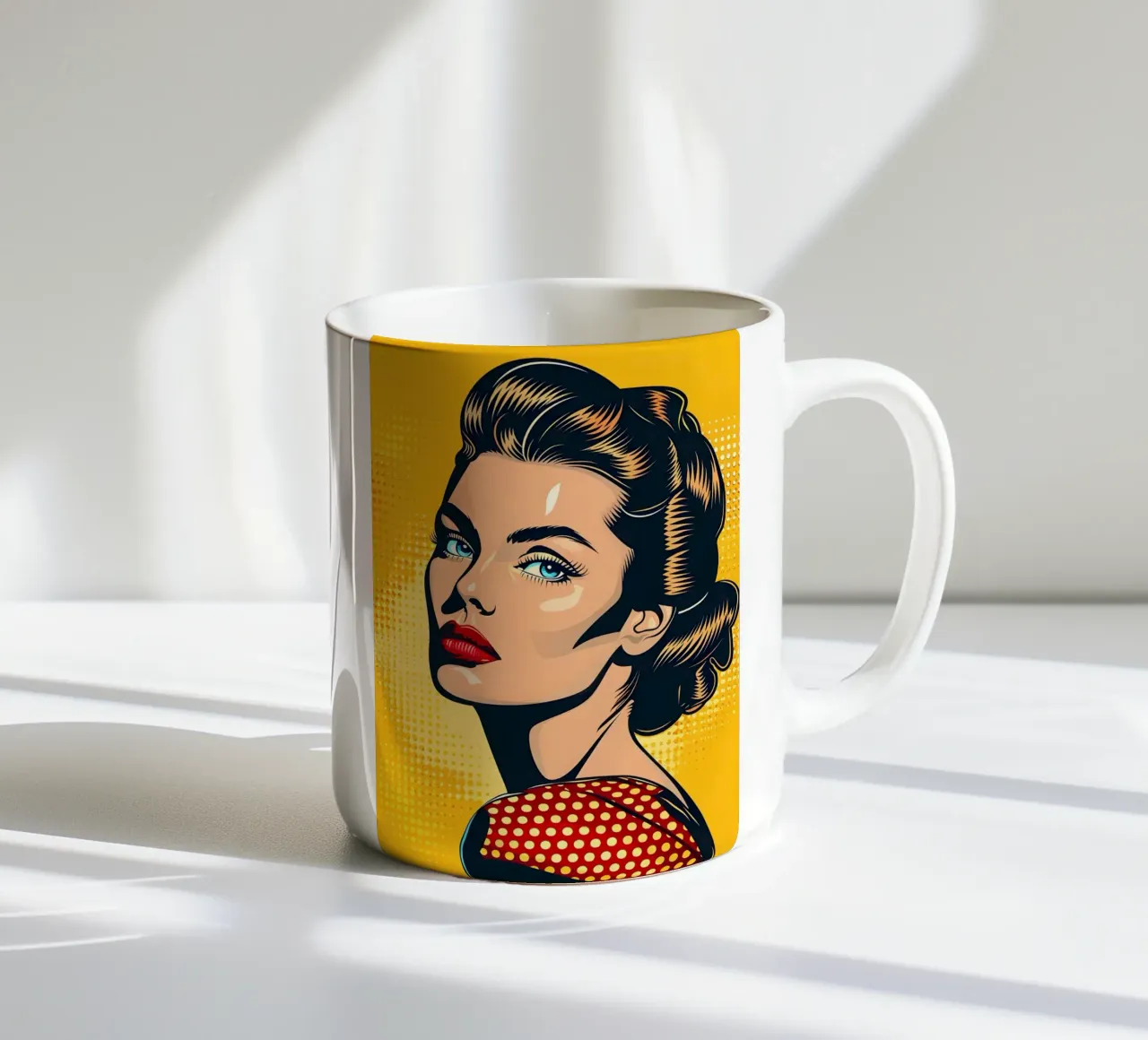 Sguardo sicuro: Ritratto pop art, stampa retrò a fumetti tazza in ceramica da NorwesClub