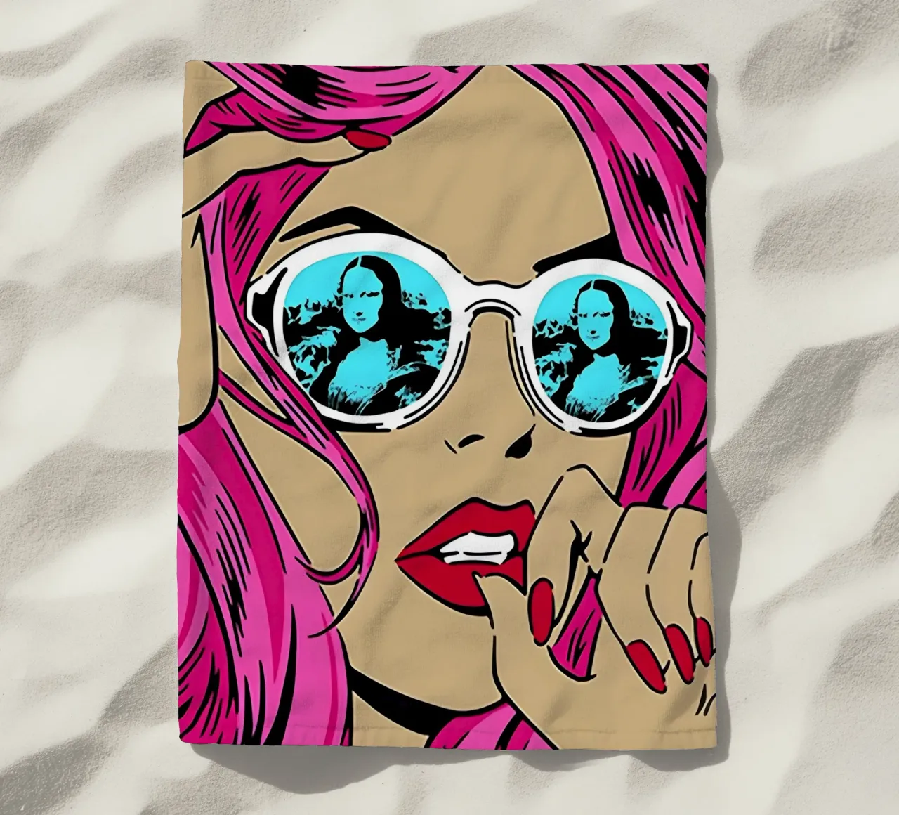 Sfumature di Monna Lisa: La donna della Pop Art, i capelli rosa e il twist iconico telo mare da NorwesClub