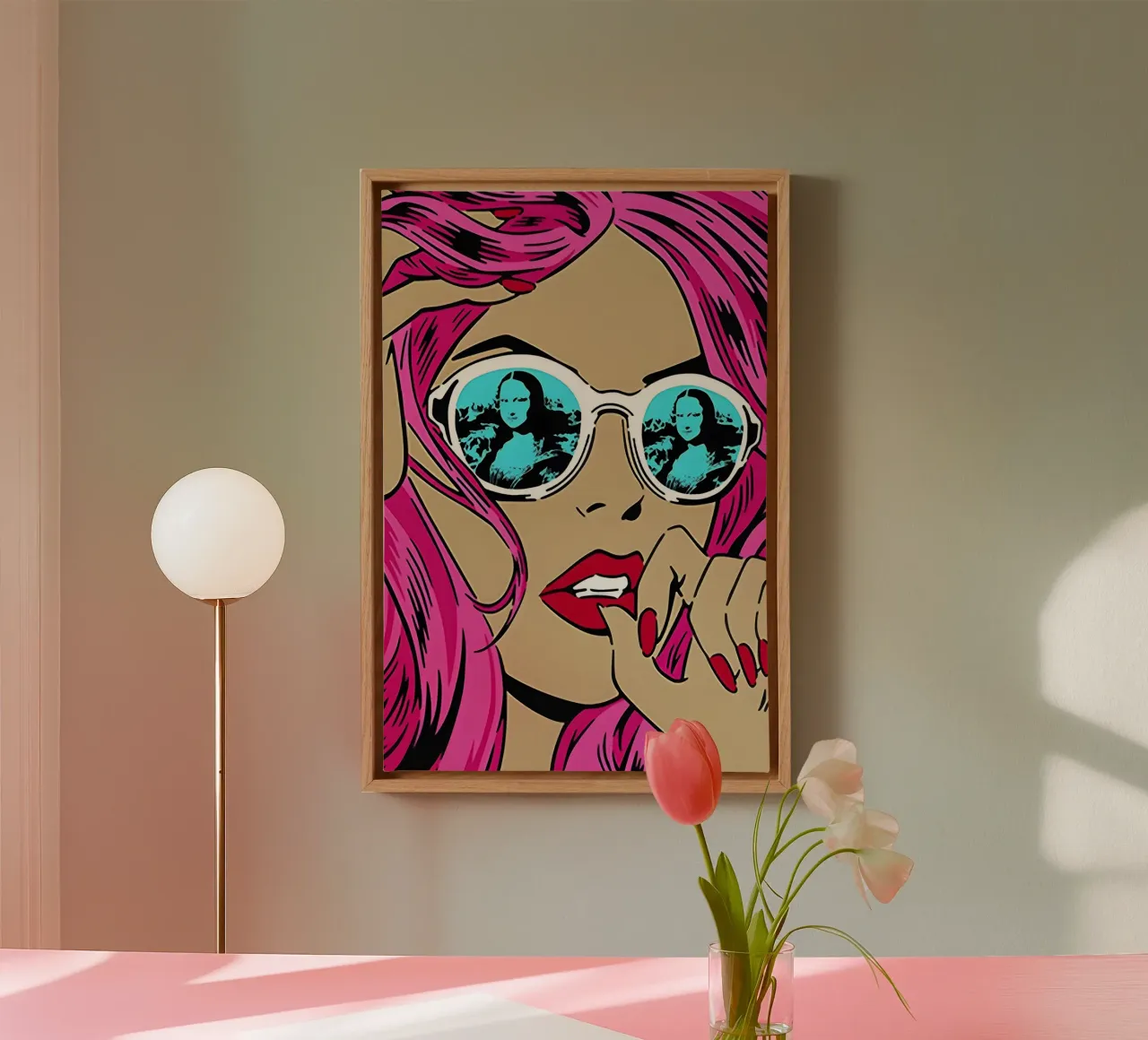 Sfumature di Monna Lisa: La donna della Pop Art, i capelli rosa e il twist iconico tela con Cornice a cassetta da NorwesClub