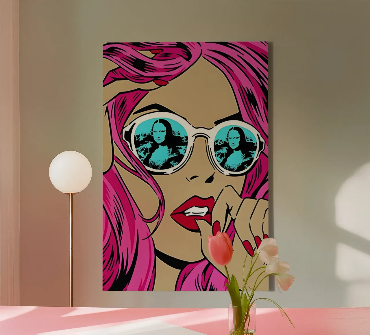 Sfumature di Monna Lisa: La donna della Pop Art, i capelli rosa e il twist iconico tela con Cornice a cassetta da NorwesClub