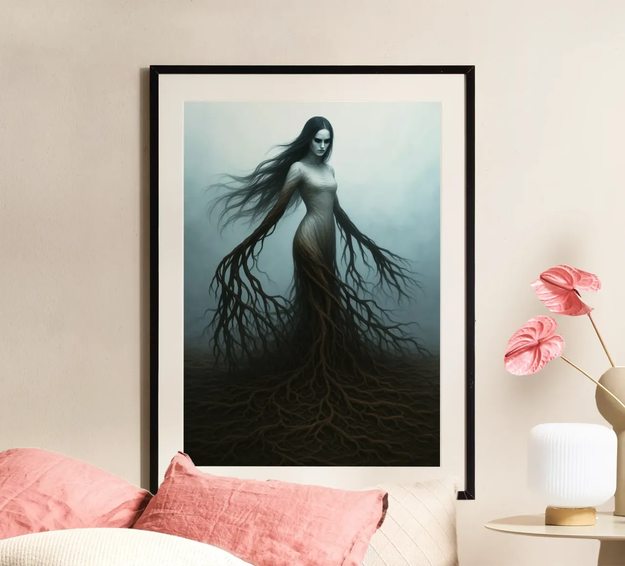Horror gotico al femminile poster con telaio in alluminio da Rawghenee