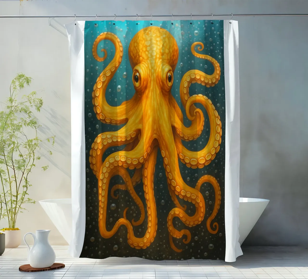 Octopus Artwork shower curtain by Rawghenee