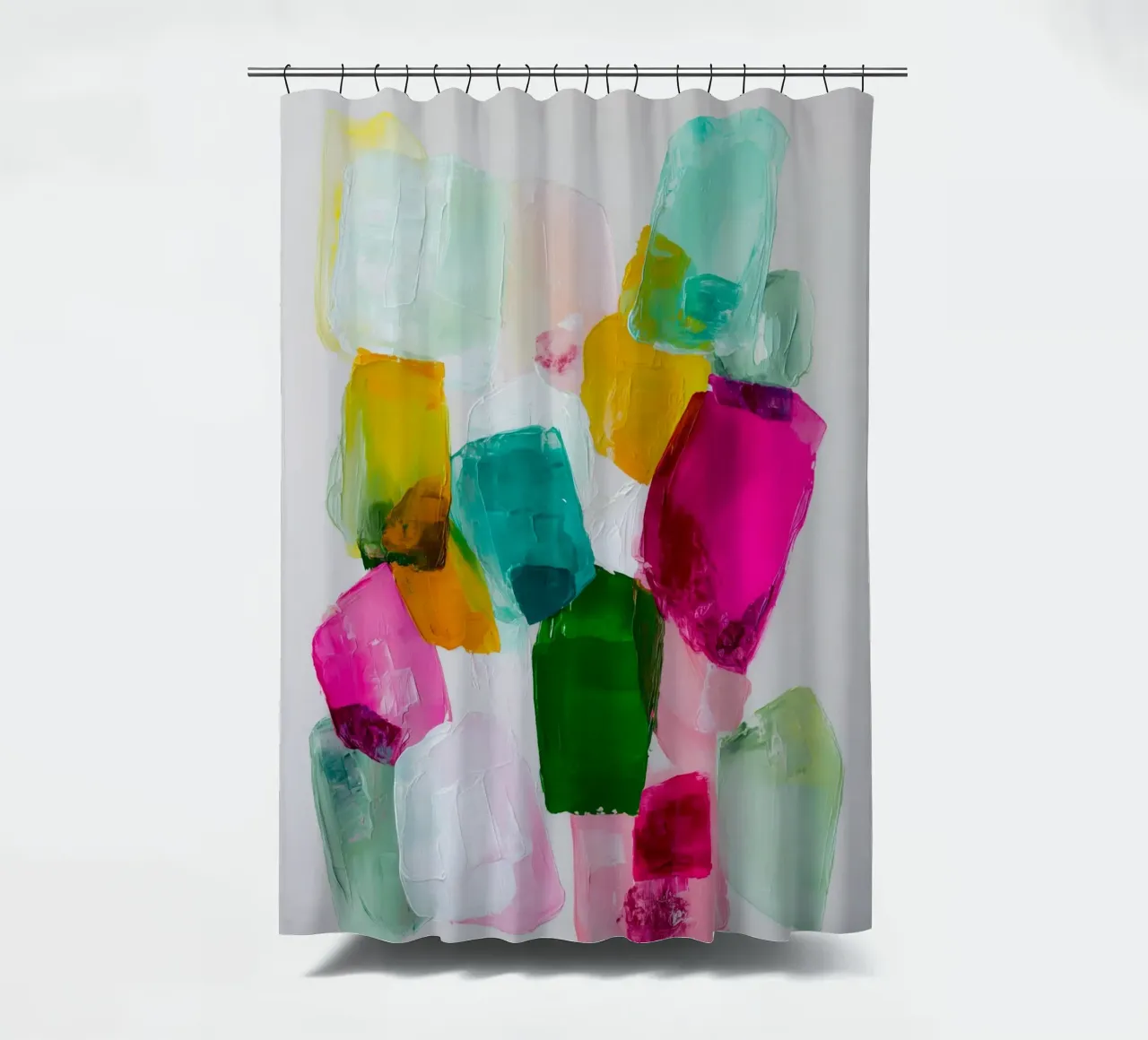 Dynamic colour fields shower curtain by Carinaprint