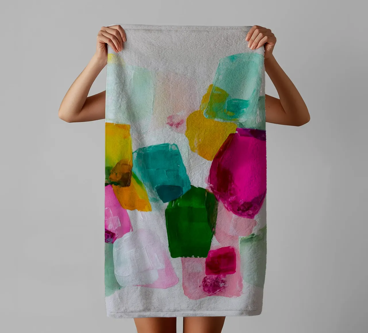 Dynamic colour fields towel by Carinaprint