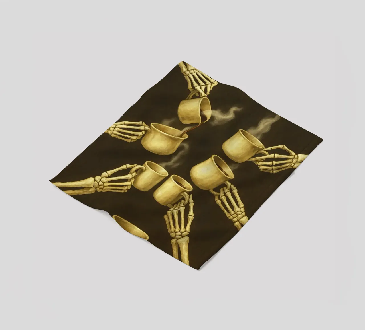 Scheletro con caffè in mano coperta in pile da Rawghenee