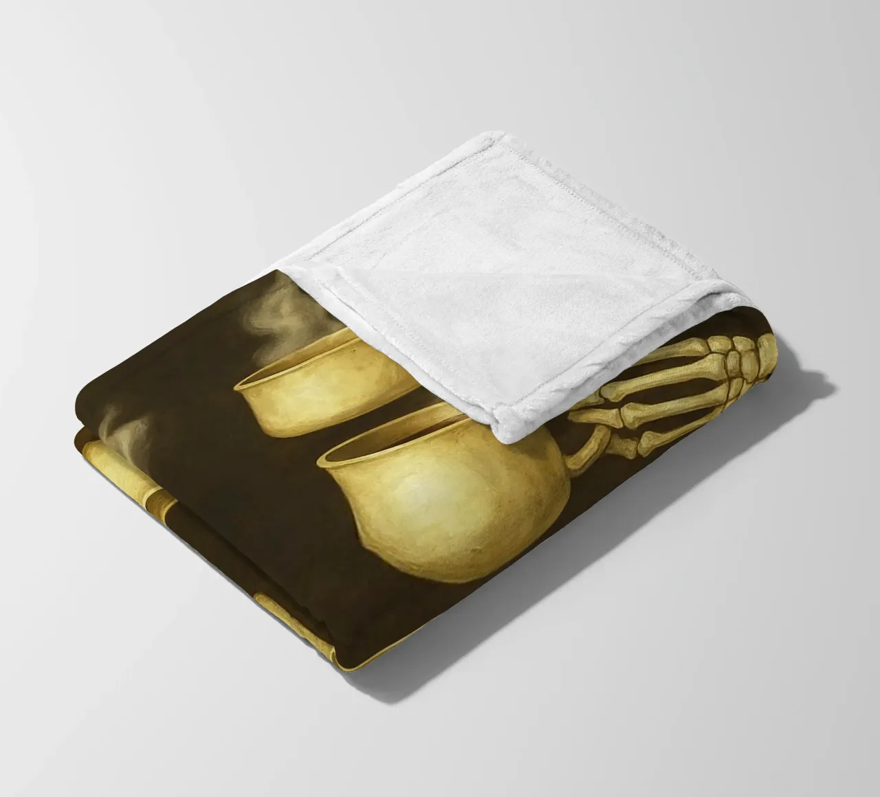 Scheletro con caffè in mano coperta in pile da Rawghenee