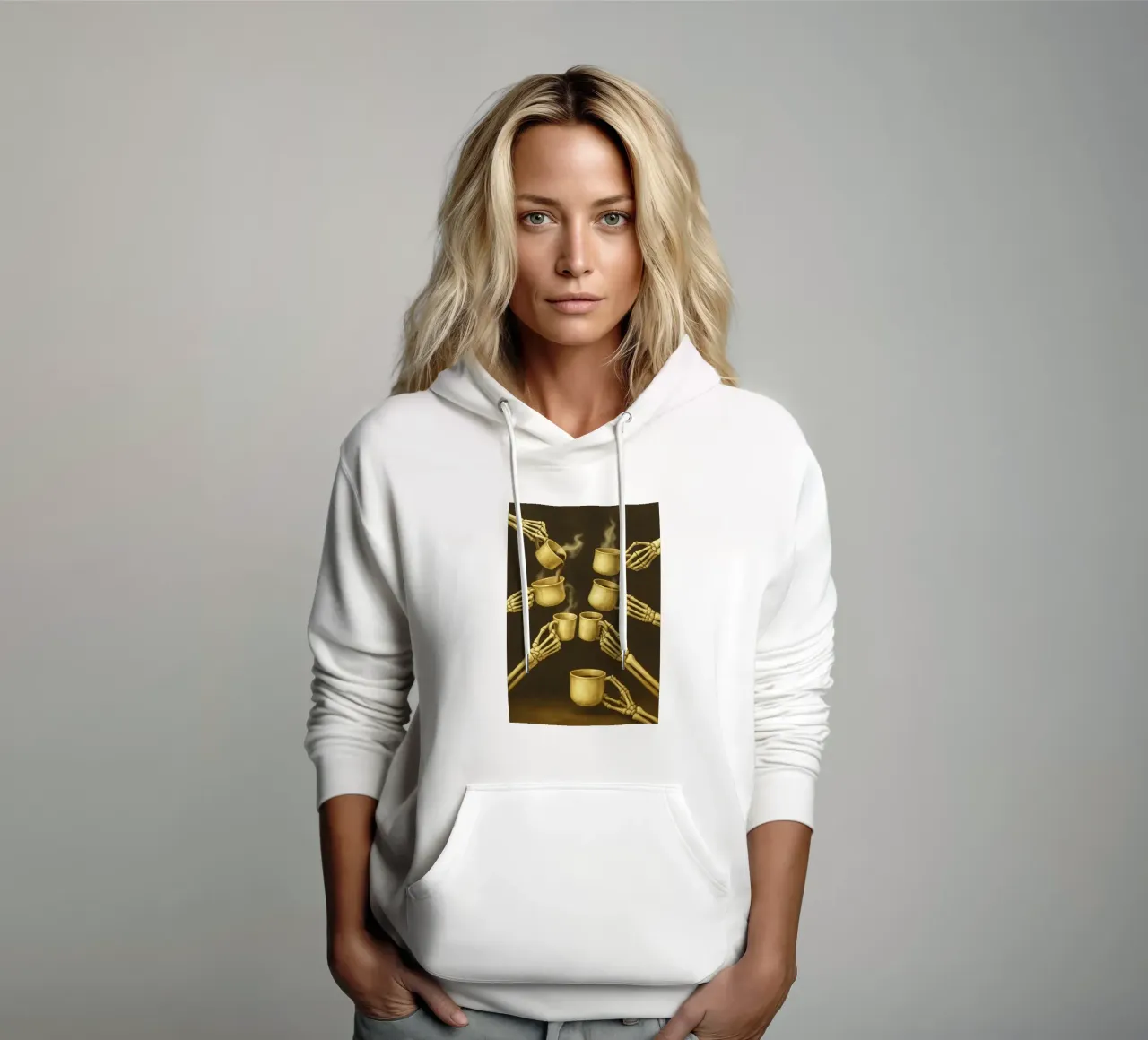 Skeleton Holding Coffee hoodie by Rawghenee