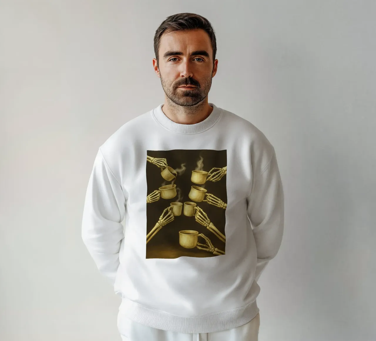 Skelett mit Kaffee in der Hand Sweatshirt von Rawghenee