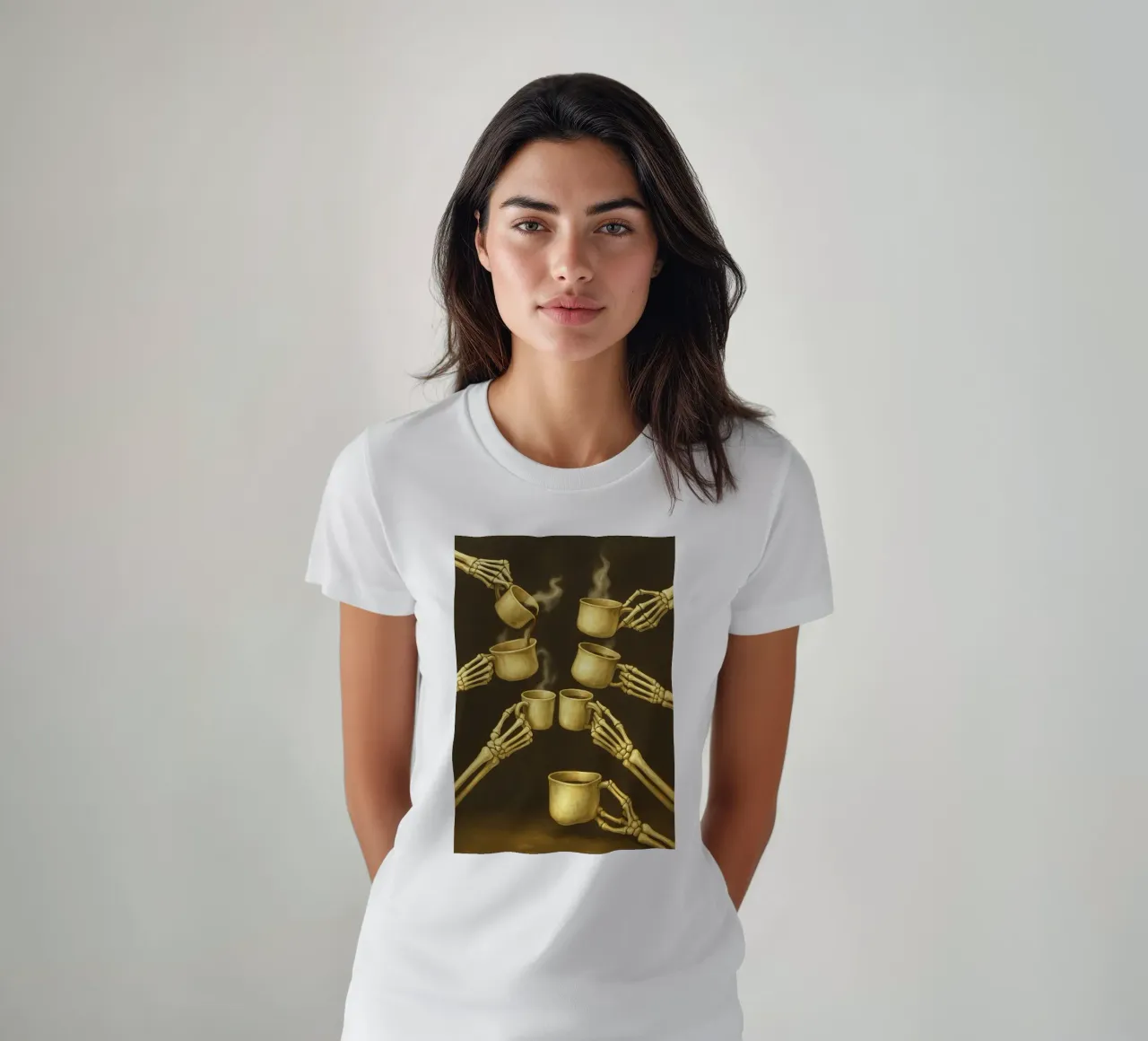 Scheletro con caffè in mano t-shirt da Rawghenee