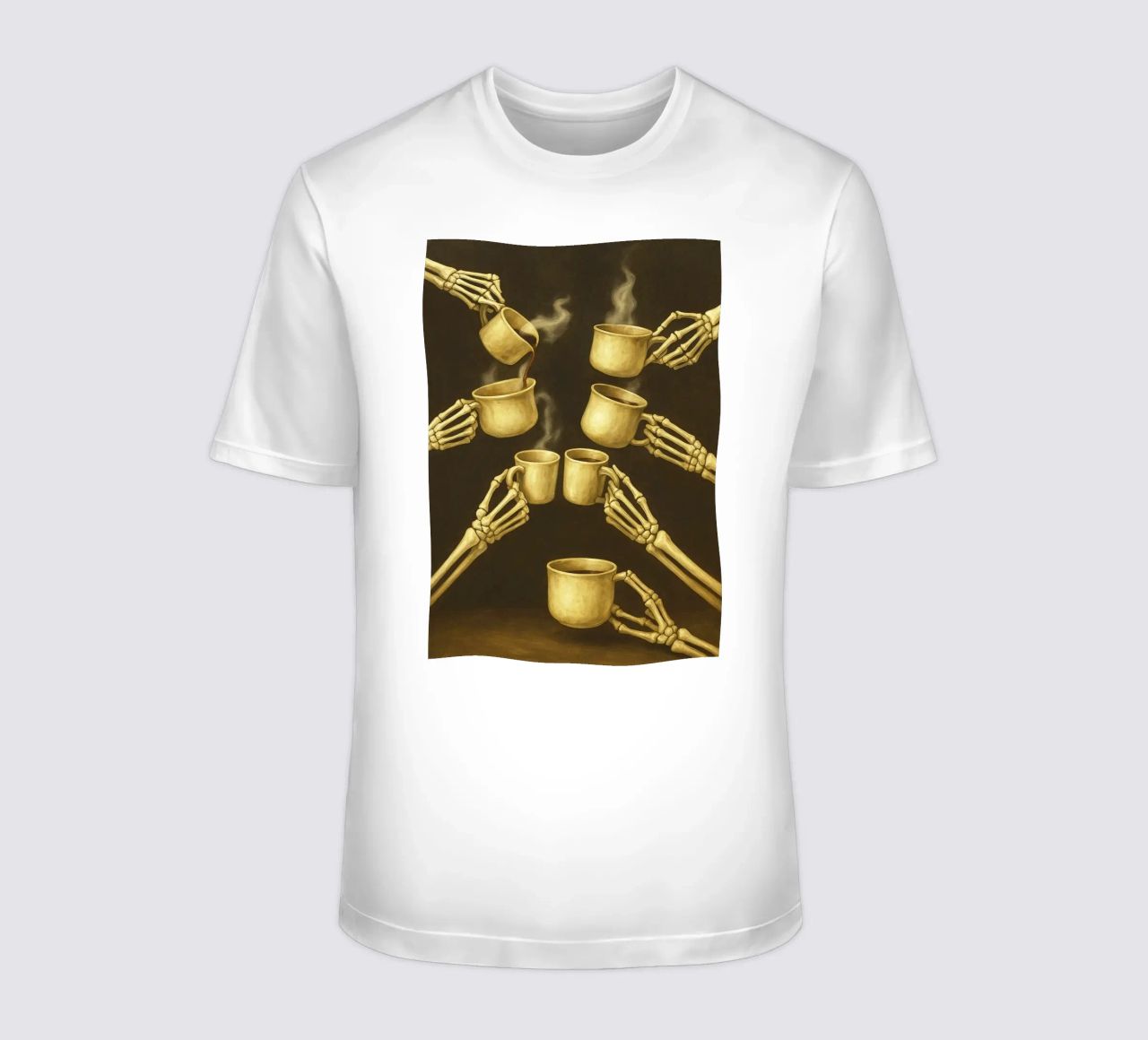 Scheletro con caffè in mano t-shirt da Rawghenee