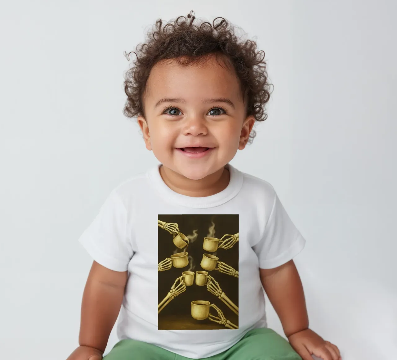 Scheletro con caffè in mano maglietta neonato da Rawghenee