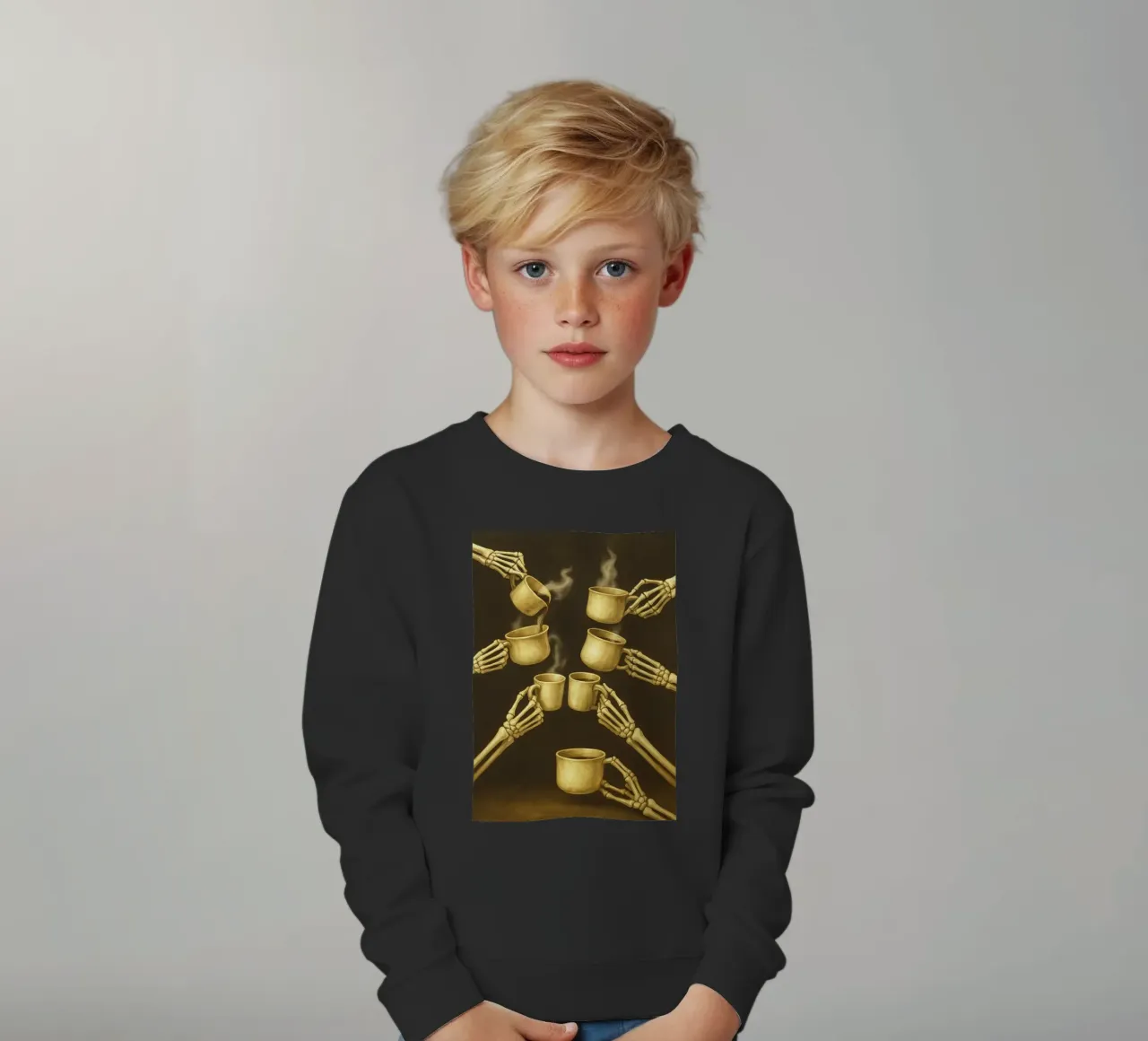 Scheletro con caffè in mano felpa bambino da Rawghenee